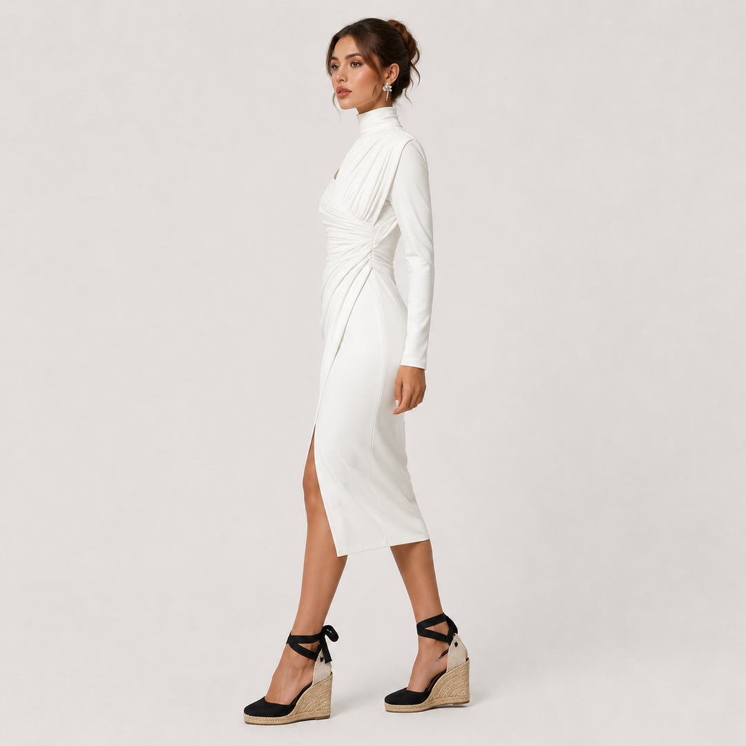 Midikleid Damen One Shoulder Raffung Elegant Festlich