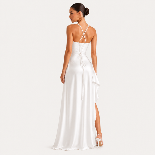 Satinkleid Damen Maxi Drapiert Ärmellos Elegant