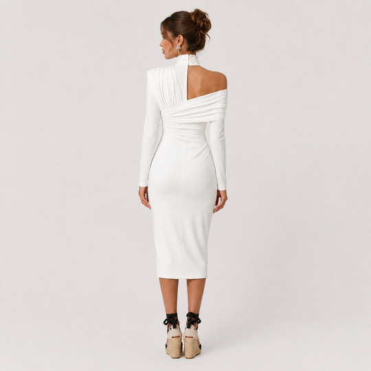Midikleid Damen One Shoulder Raffung Elegant Festlich