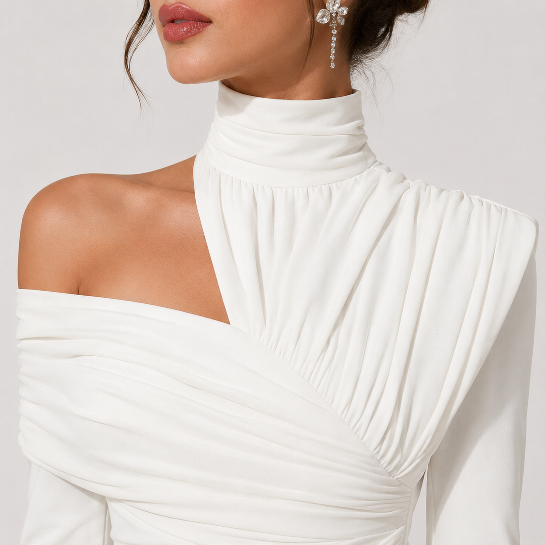 Midikleid Damen One Shoulder Raffung Elegant Festlich