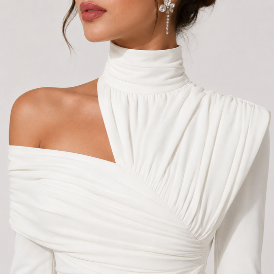 Midikleid Damen One Shoulder Raffung Elegant Festlich