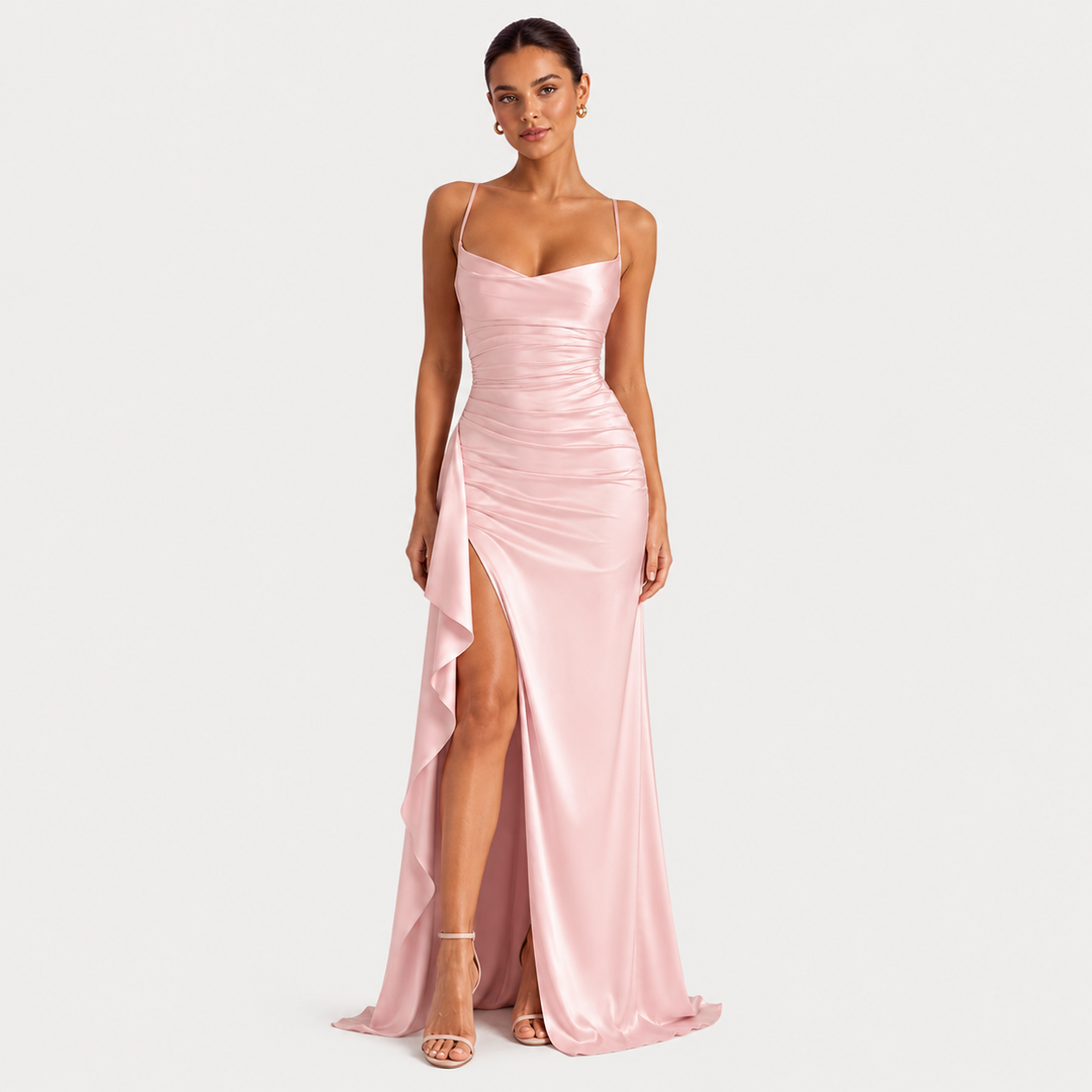 Satinkleid Damen Maxi Drapiert Ärmellos Elegant