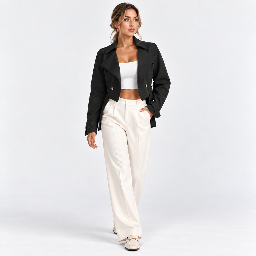Kurzer Trenchcoat Damen Knopfleiste Kurze Jacke