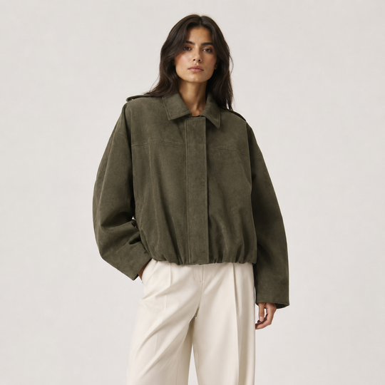 Jacke Damen Wildlederoptik Locker Geschnitten Zeitlos