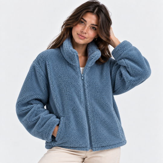 Teddyfleece Jacke Damen Reißverschluss Warm Kuschelig