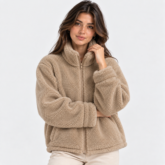 Teddyfleece Jacke Damen Reißverschluss Warm Kuschelig