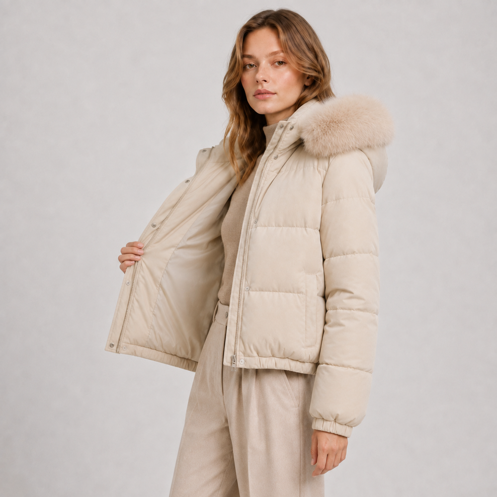 Daunenjacke Damen Winter Warm Fellkragen Kapuze