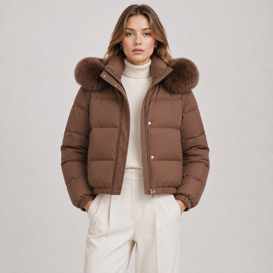 Daunenjacke Damen Winter Warm Fellkragen Kapuze
