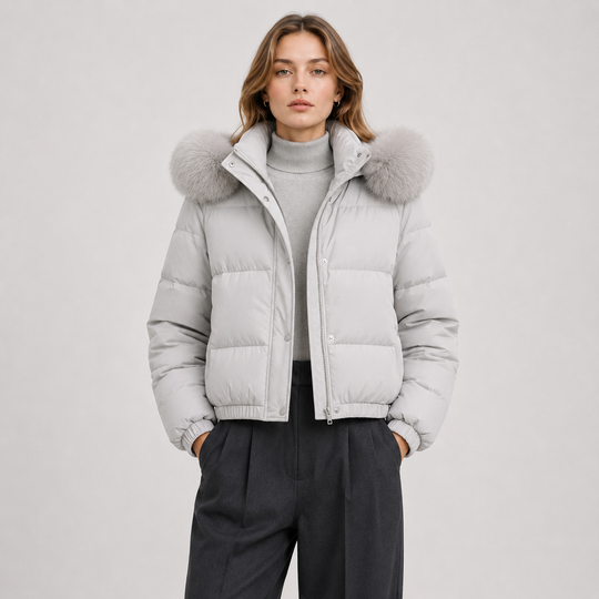 Daunenjacke Damen Winter Warm Fellkragen Kapuze