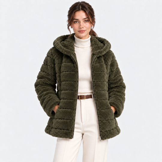 Teddyjacke Damen Kapuze Kunstfell Plüsch Winter