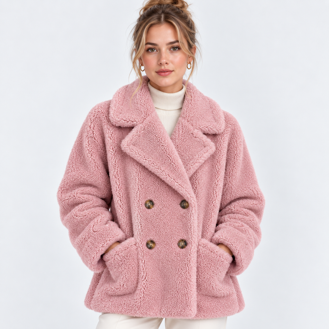 Teddymantel Damen Plüsch Zweireihig Warm Winter