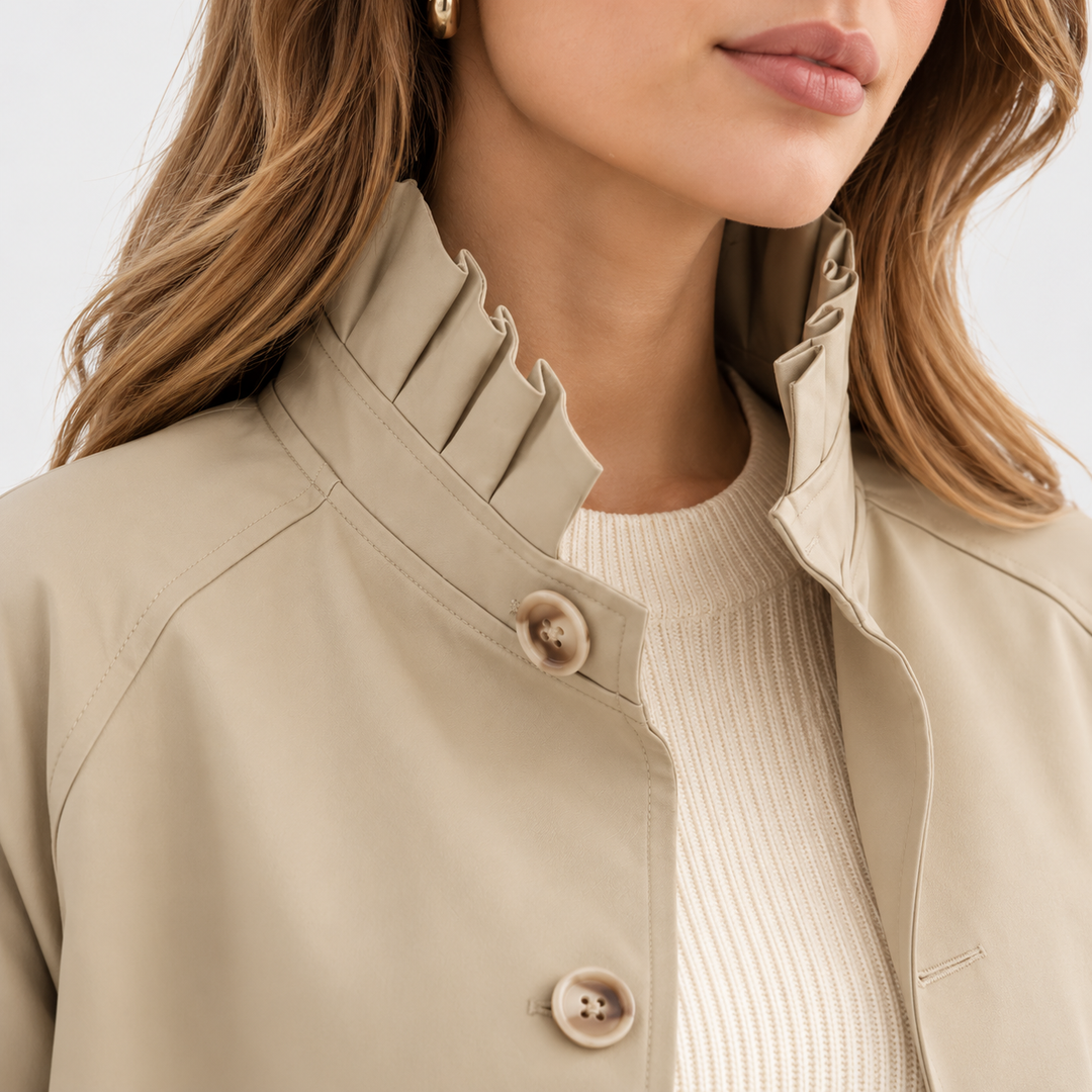 Kurzer Trenchcoat Damen Struktur Knopfleiste Jacke