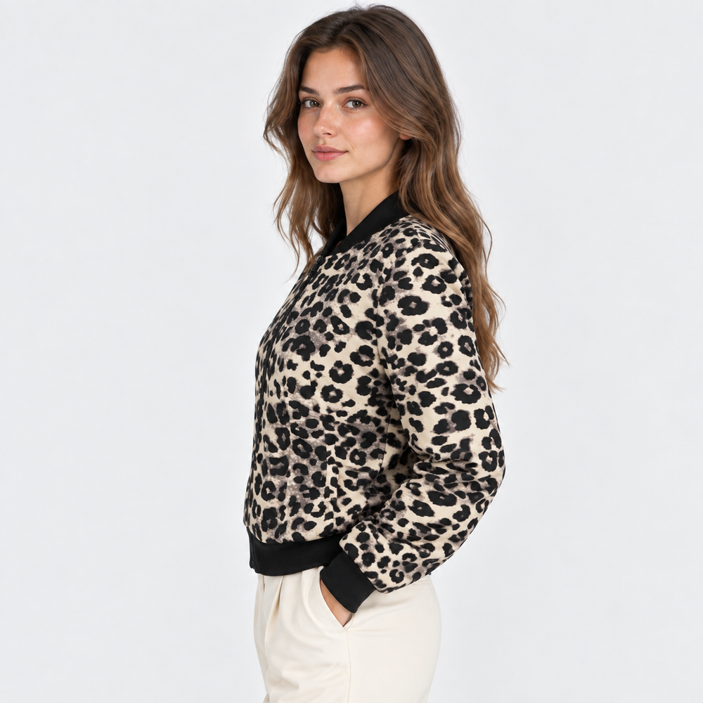 Collegejacke Damen Leoparden Muster Reißverschluss