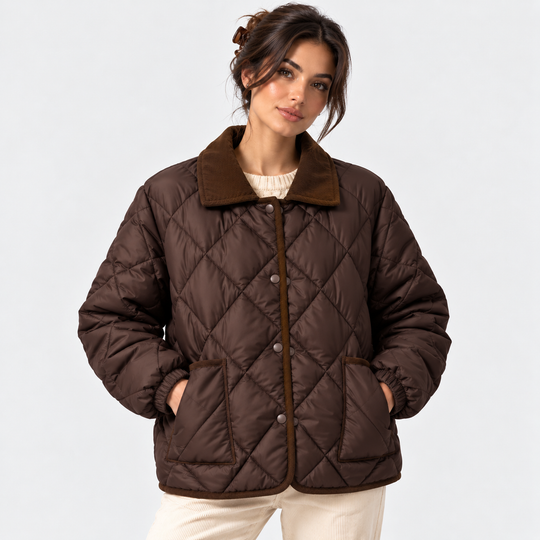 Steppjacke Damen Cordkragen Gesteppt Leicht