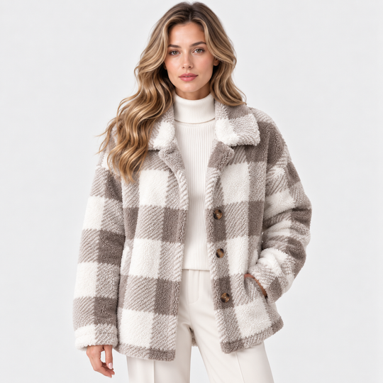 Holzfällerjacke Damen Kariert Fleece Warm Knopfleiste