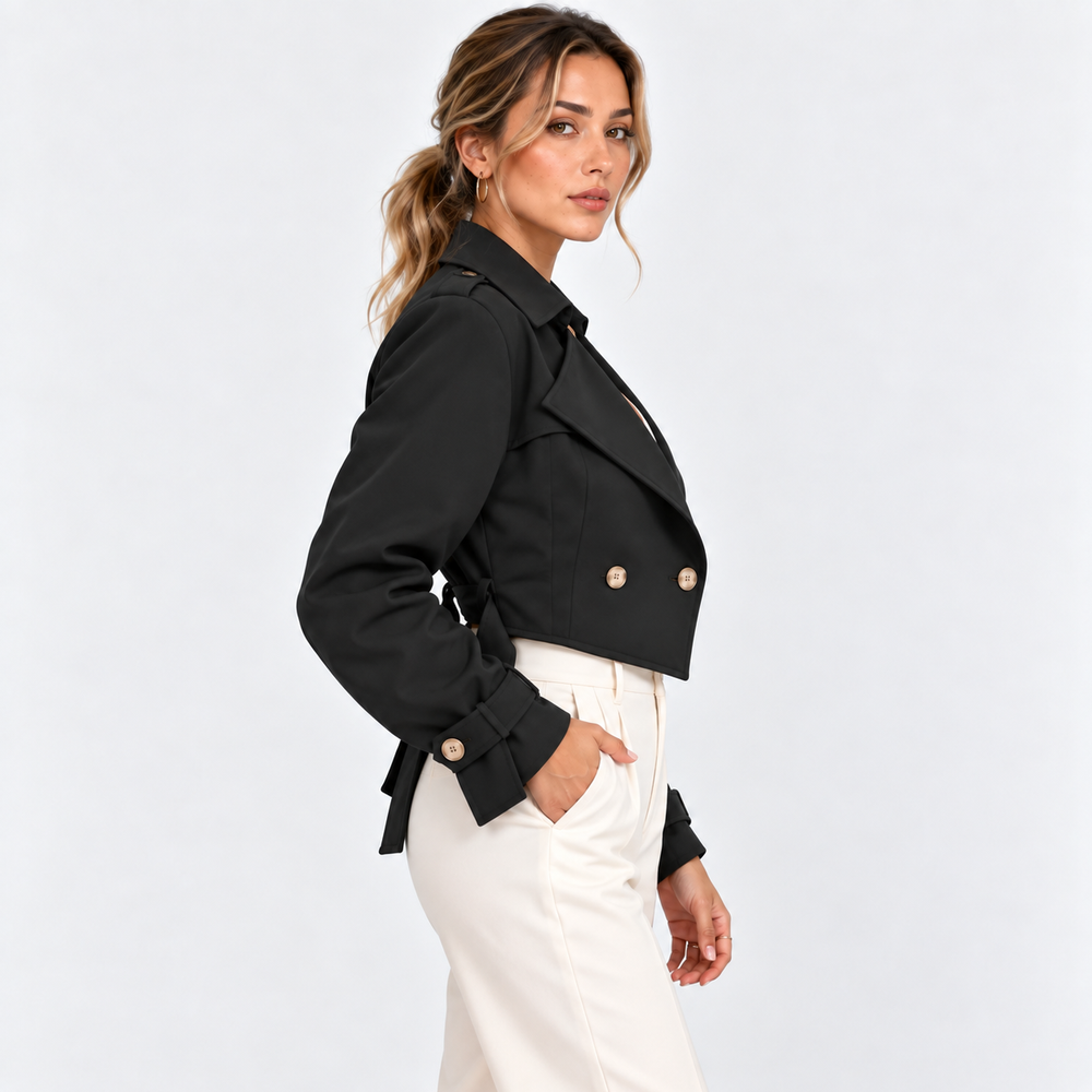 Kurzer Trenchcoat Damen Knopfleiste Kurze Jacke