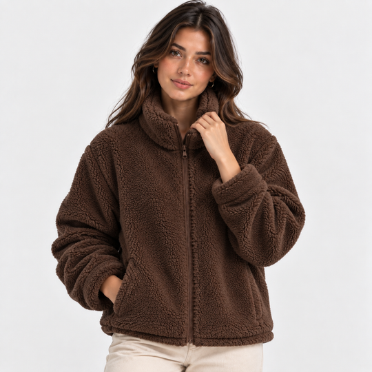 Teddyfleece Jacke Damen Reißverschluss Warm Kuschelig