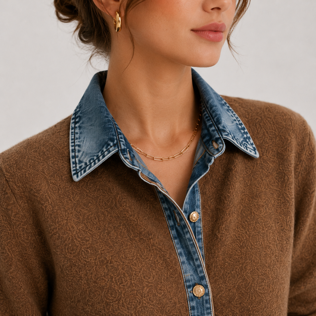 Jeansjacke Damen Klassisch Knopfleiste Alltag