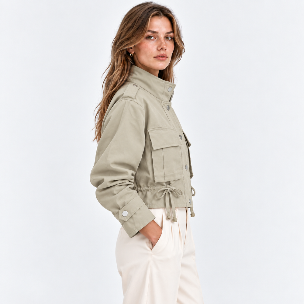 Utility Jacke Damen Kurz Langarm Viele Taschen