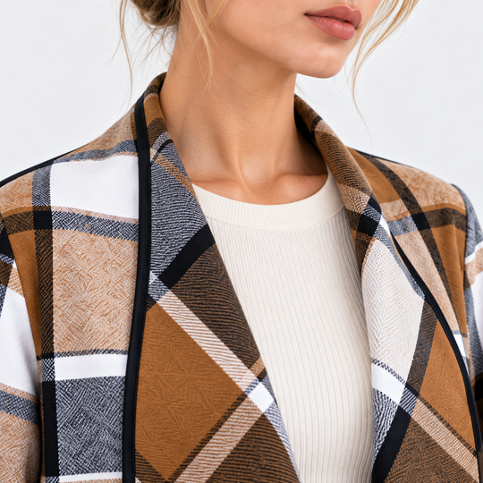 Trenchjacke Damen Kariert Locker Geschnitten Langarm