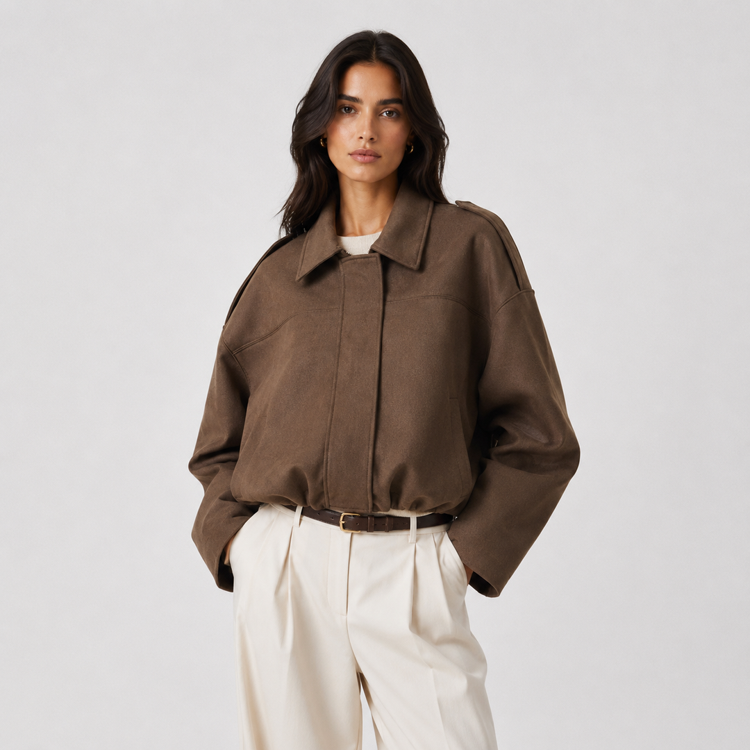 Jacke Damen Wildlederoptik Locker Geschnitten Zeitlos