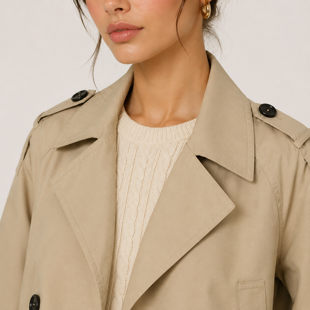 Kurze Trenchjacke Damen Zweireihig Klassisch Übergangsjacke