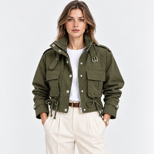 Utility Jacke Damen Kurz Langarm Viele Taschen