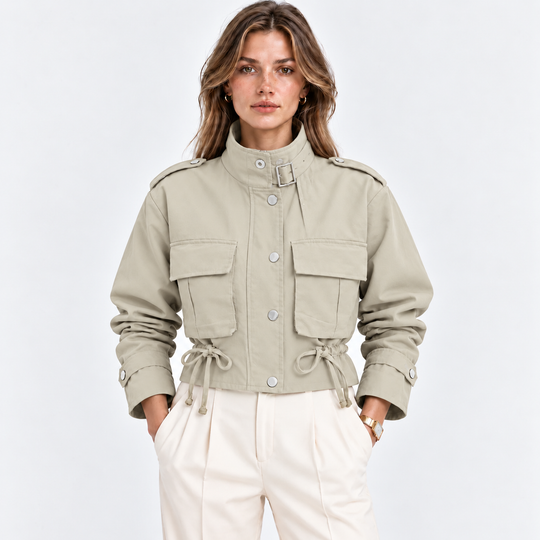 Utility Jacke Damen Kurz Langarm Viele Taschen