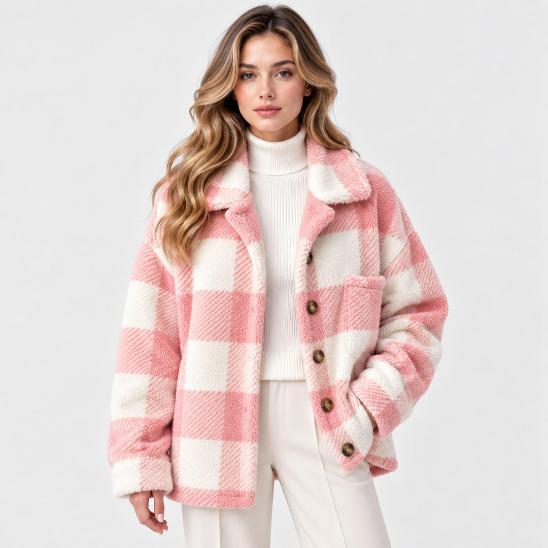 Holzfällerjacke Damen Kariert Fleece Warm Knopfleiste
