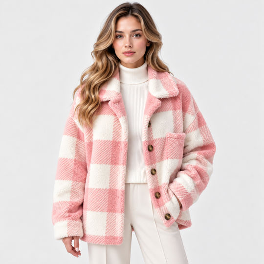 Holzfällerjacke Damen Kariert Fleece Warm Knopfleiste