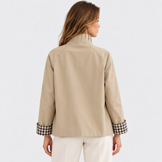 Kurzer Trenchcoat Damen Struktur Knopfleiste Jacke