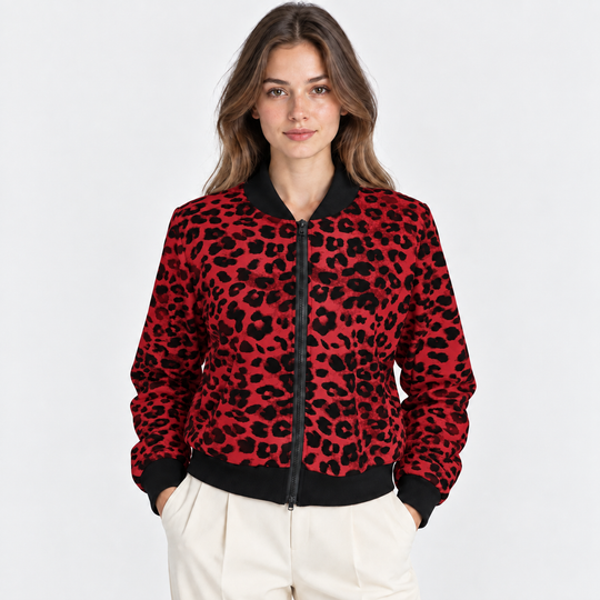 Collegejacke Damen Leoparden Muster Reißverschluss
