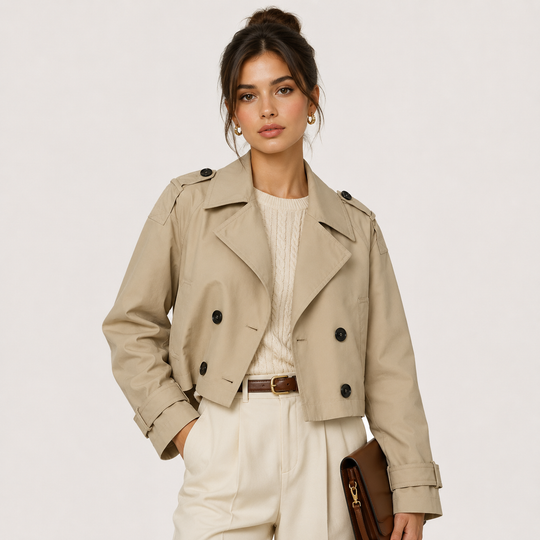 Kurze Trenchjacke Damen Zweireihig Klassisch Übergangsjacke