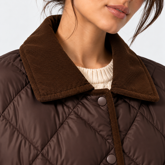 Steppjacke Damen Cordkragen Gesteppt Leicht