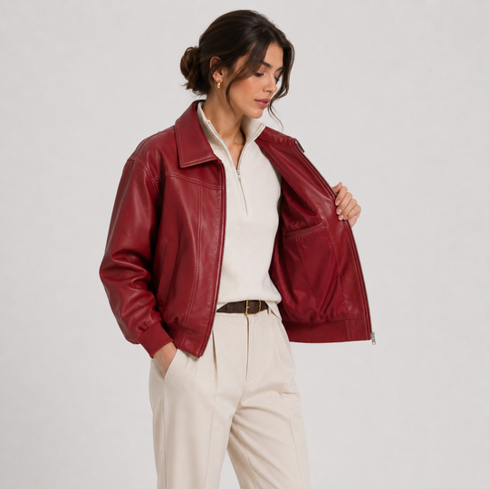 Lederjacke Damen Kunstleder Rot Zeitlos Elegant