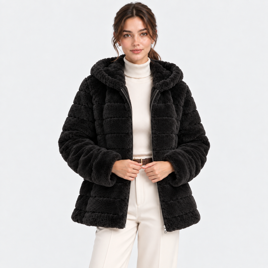 Teddyjacke Damen Kapuze Kunstfell Plüsch Winter