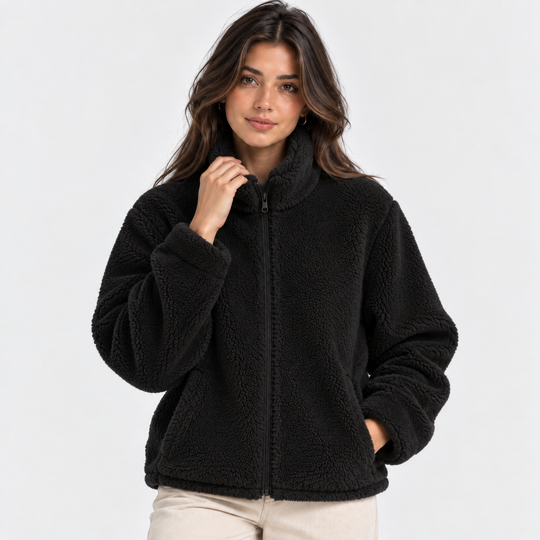 Teddyfleece Jacke Damen Reißverschluss Warm Kuschelig