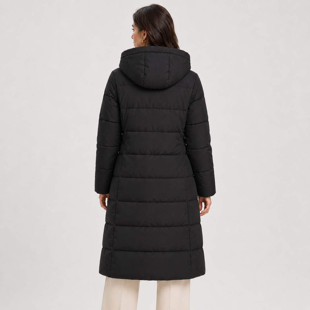 Lange Steppjacke Damen Kapuze Gesteppt Warm Winter