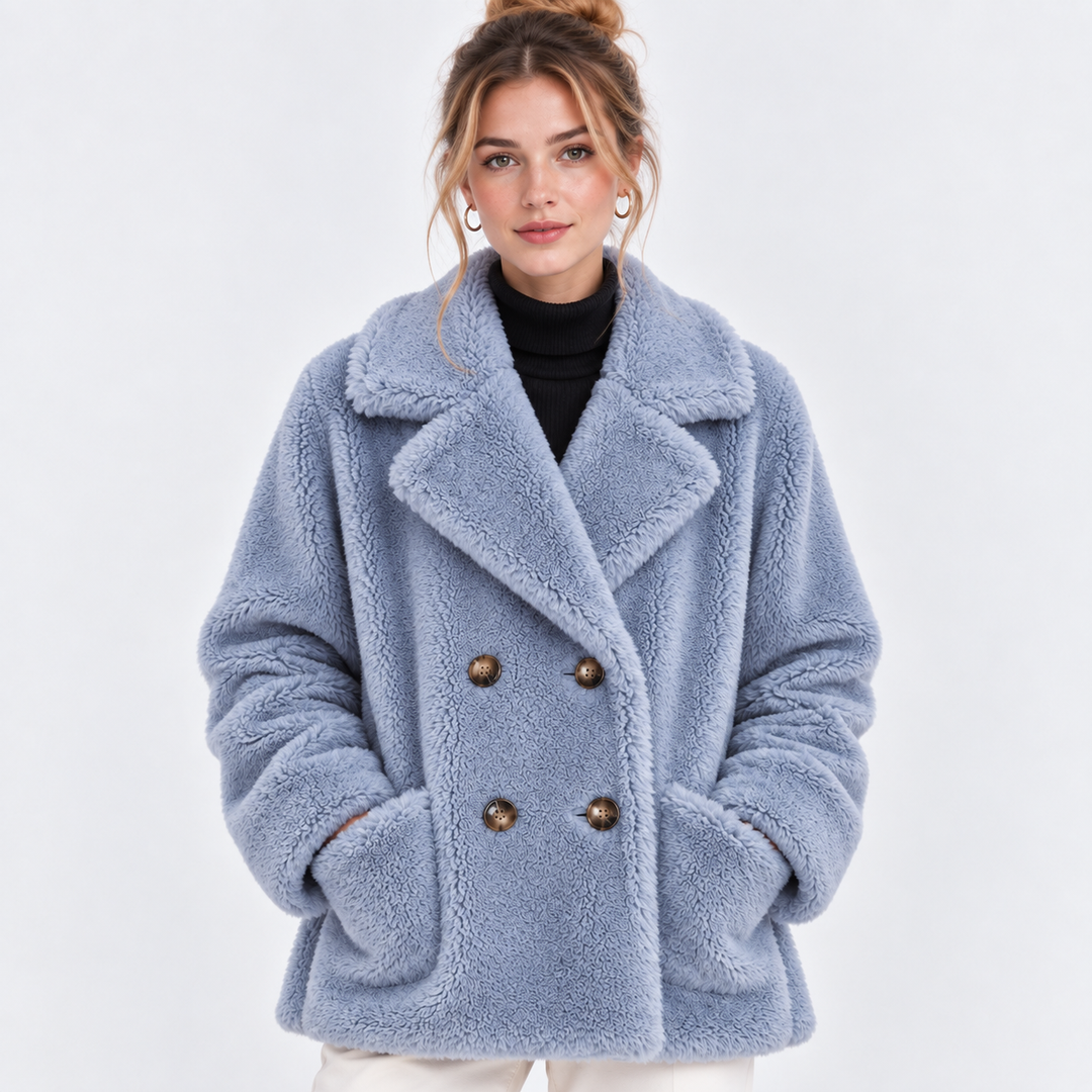 Teddymantel Damen Plüsch Zweireihig Warm Winter
