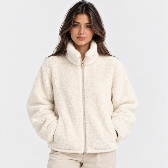 Teddyfleece Jacke Damen Reißverschluss Warm Kuschelig