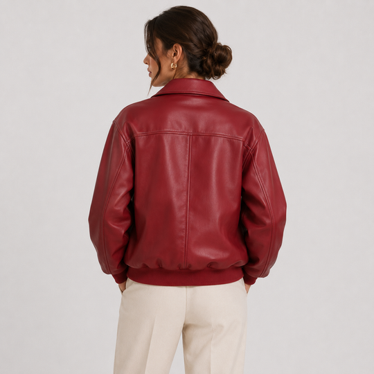 Lederjacke Damen Kunstleder Rot Zeitlos Elegant