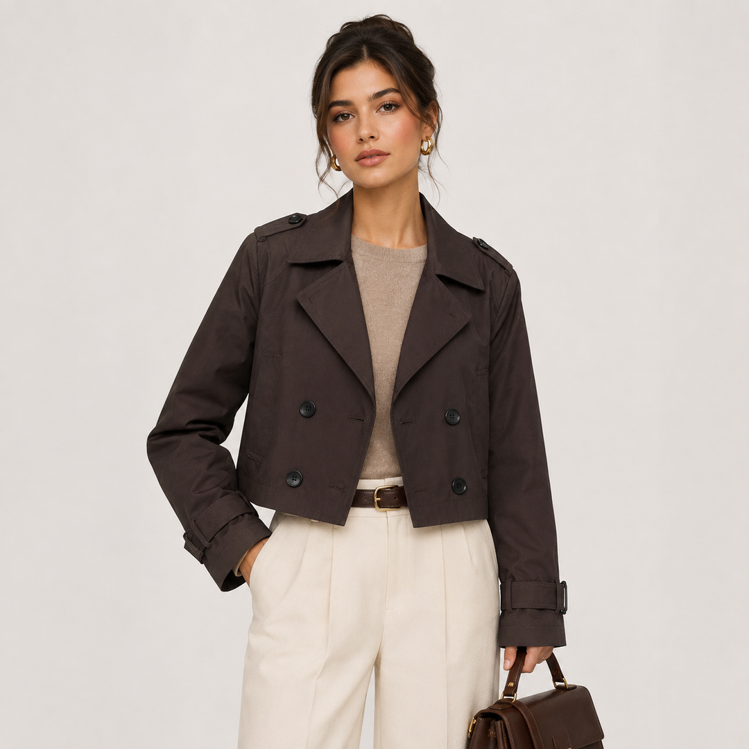 Kurze Trenchjacke Damen Zweireihig Klassisch Übergangsjacke