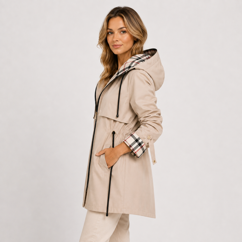 Lange Kapuzenjacke Damen Warm Verstellbare Taille