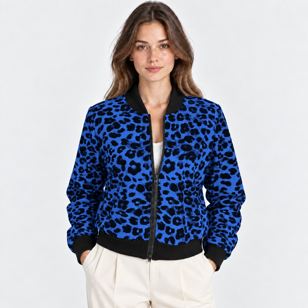 Collegejacke Damen Leoparden Muster Reißverschluss