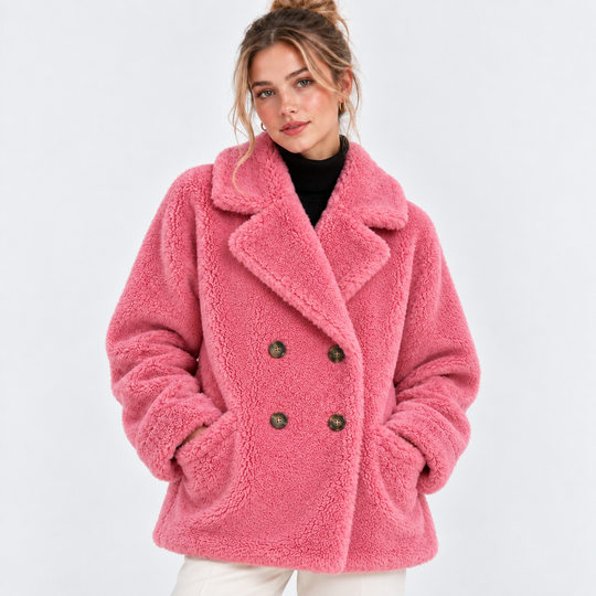 Teddymantel Damen Plüsch Zweireihig Warm Winter