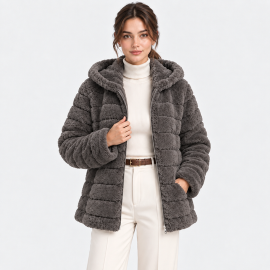Teddyjacke Damen Kapuze Kunstfell Plüsch Winter