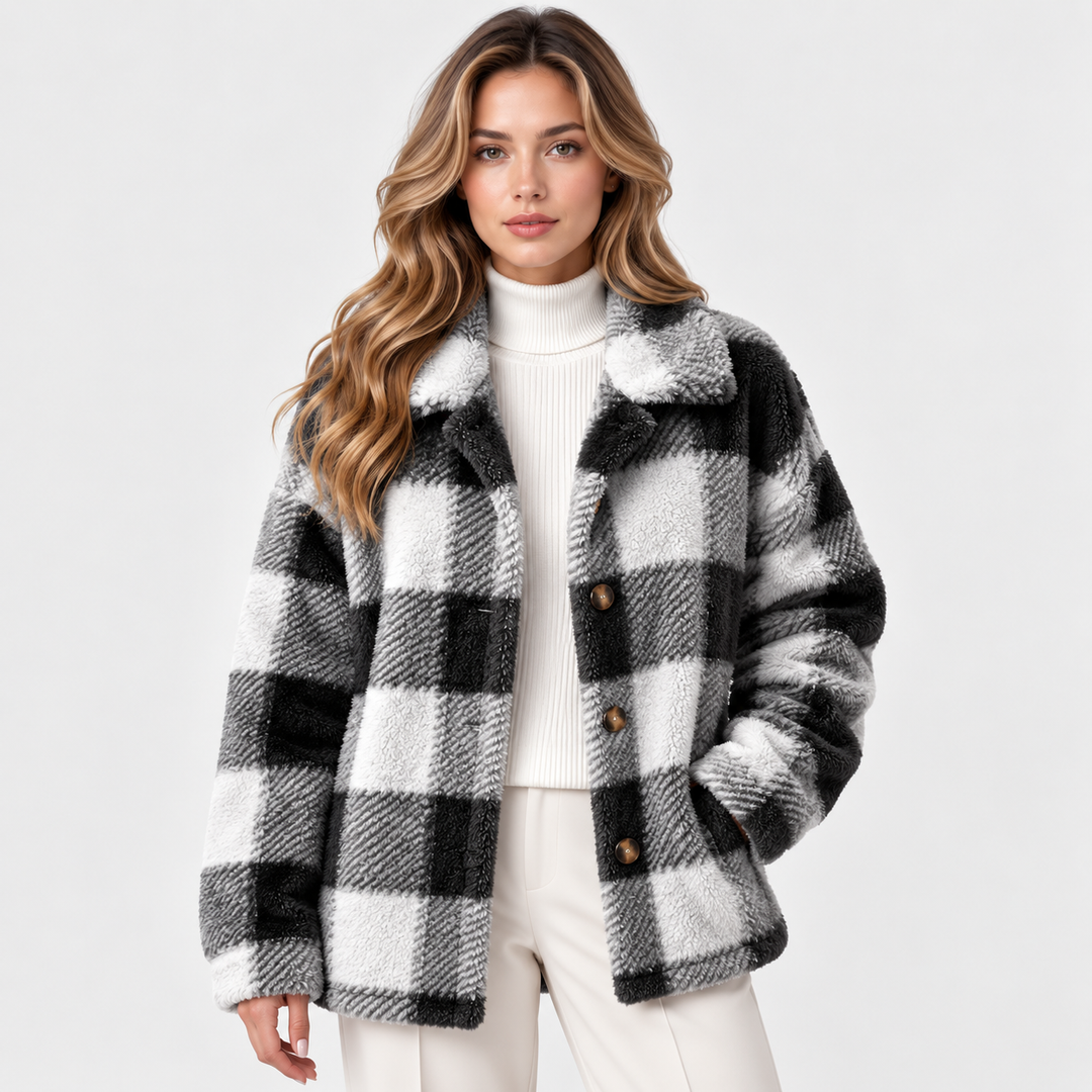 Holzfällerjacke Damen Kariert Fleece Warm Knopfleiste