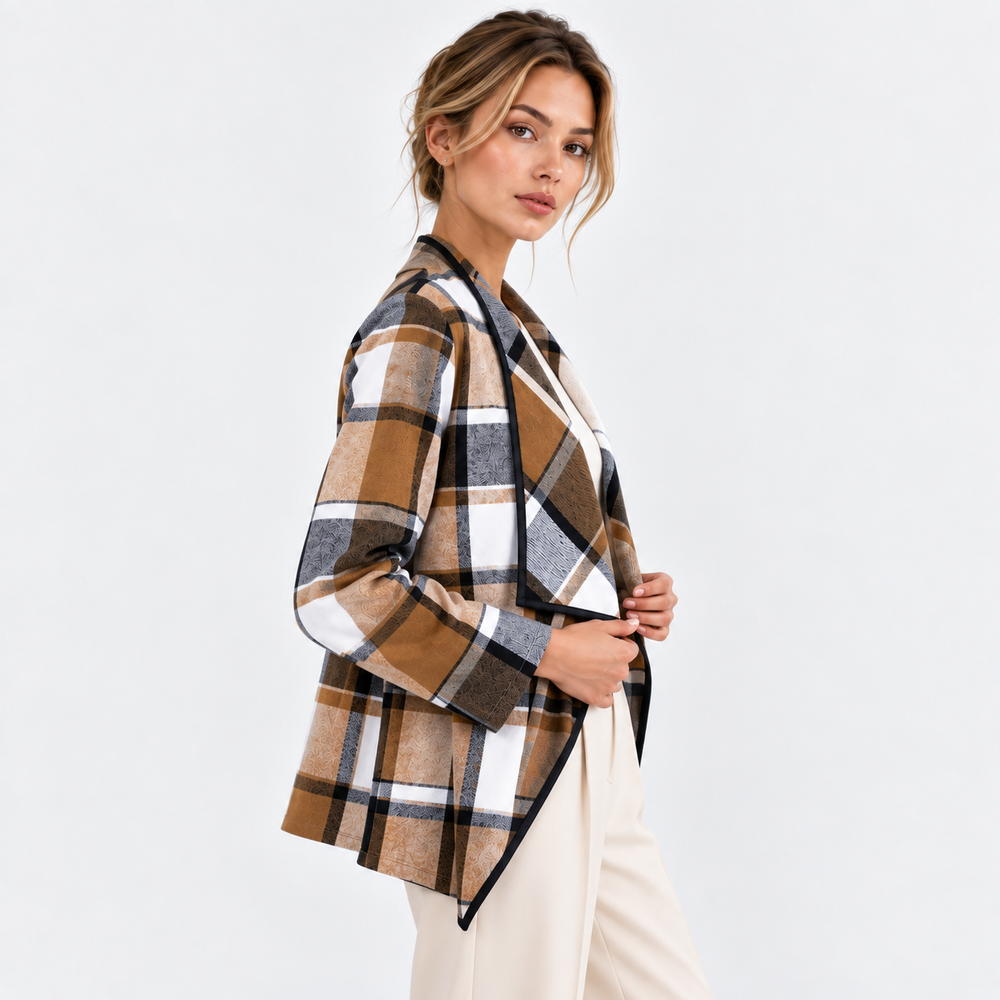 Trenchjacke Damen Kariert Locker Geschnitten Langarm