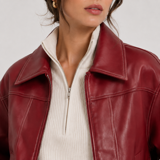 Lederjacke Damen Kunstleder Rot Zeitlos Elegant