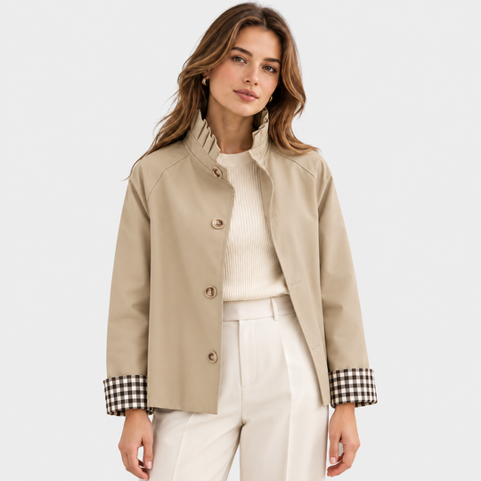 Kurzer Trenchcoat Damen Struktur Knopfleiste Jacke